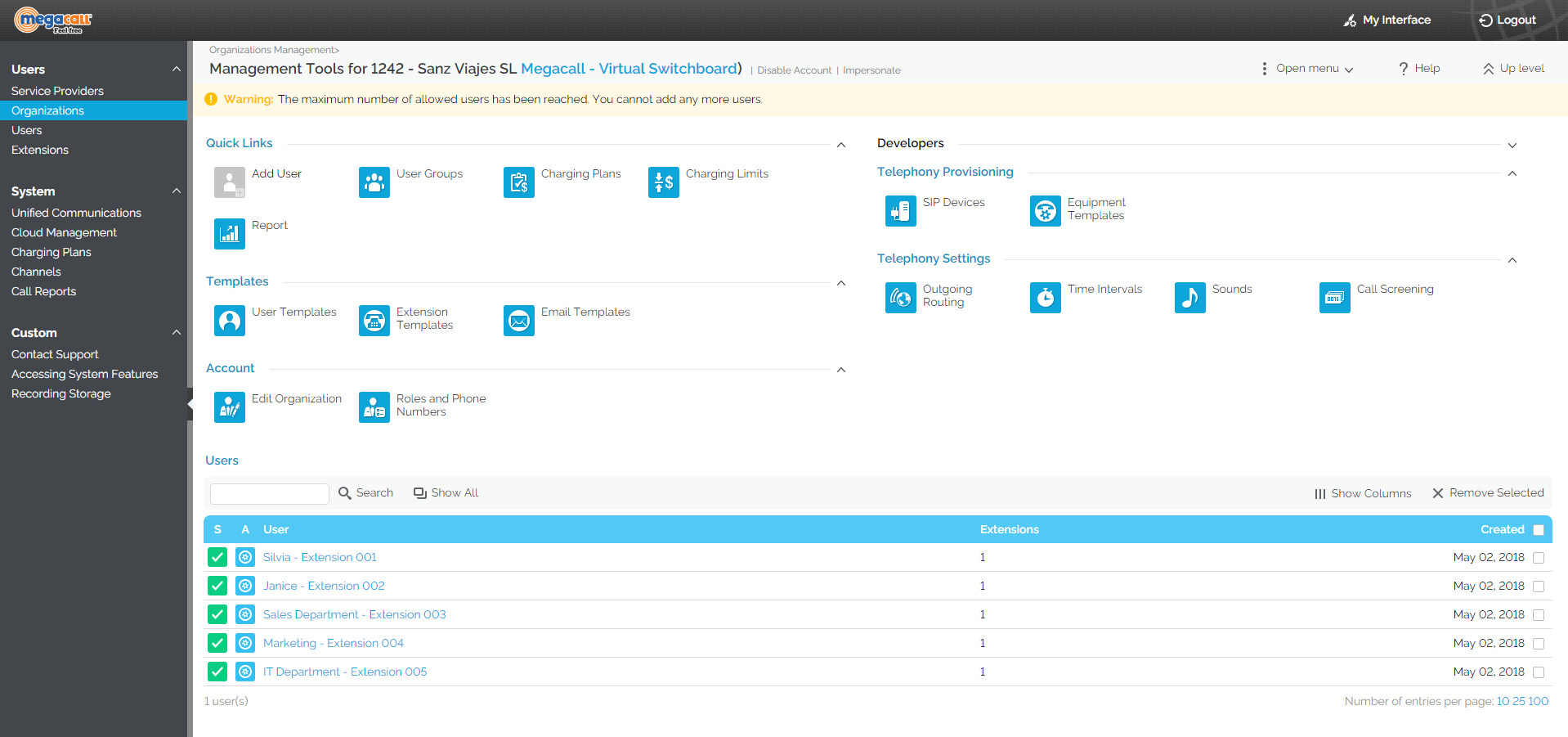 screenshot of Virtual Switchboard